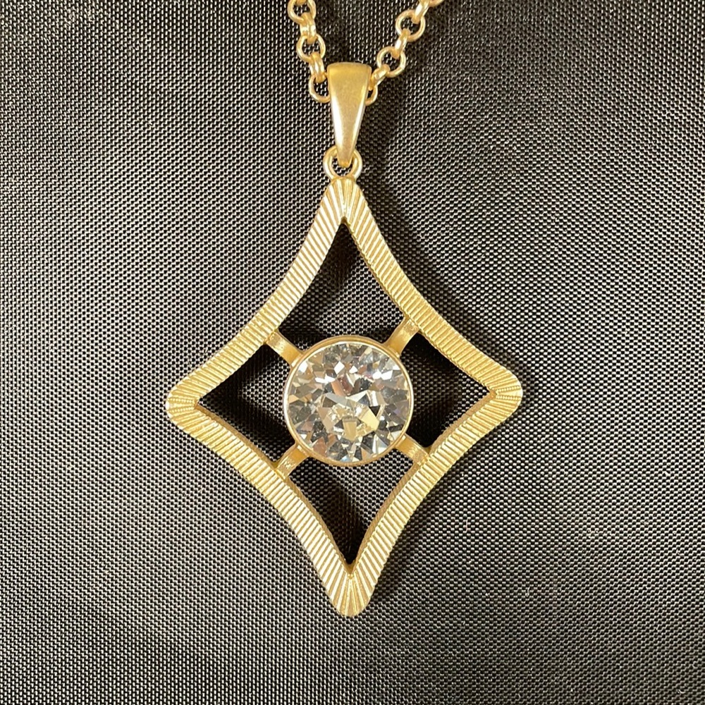WHBM crystal and gold colored diamond shaped necklace